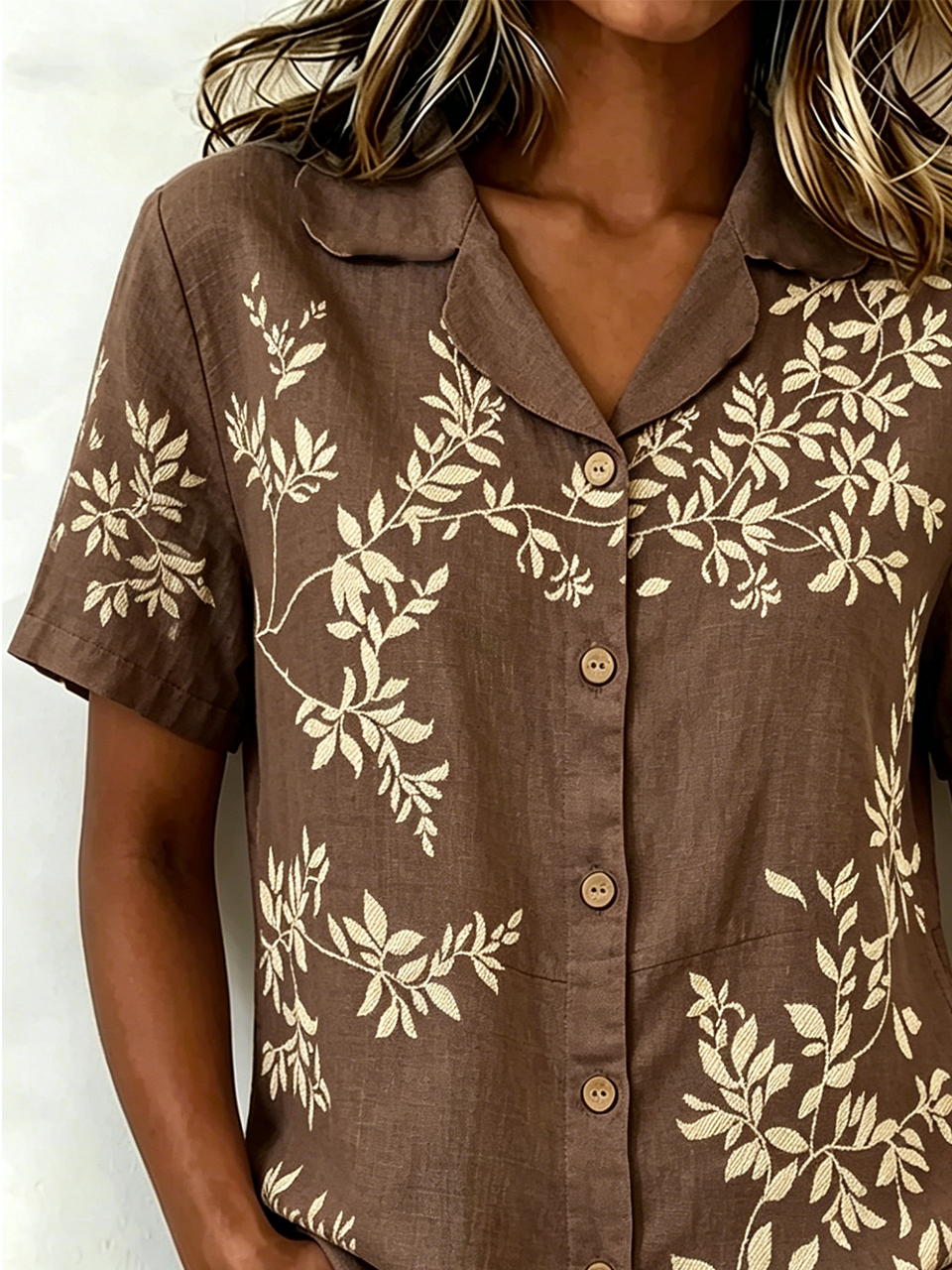 Vintage Botanical Pattern Linen Blend Shirt