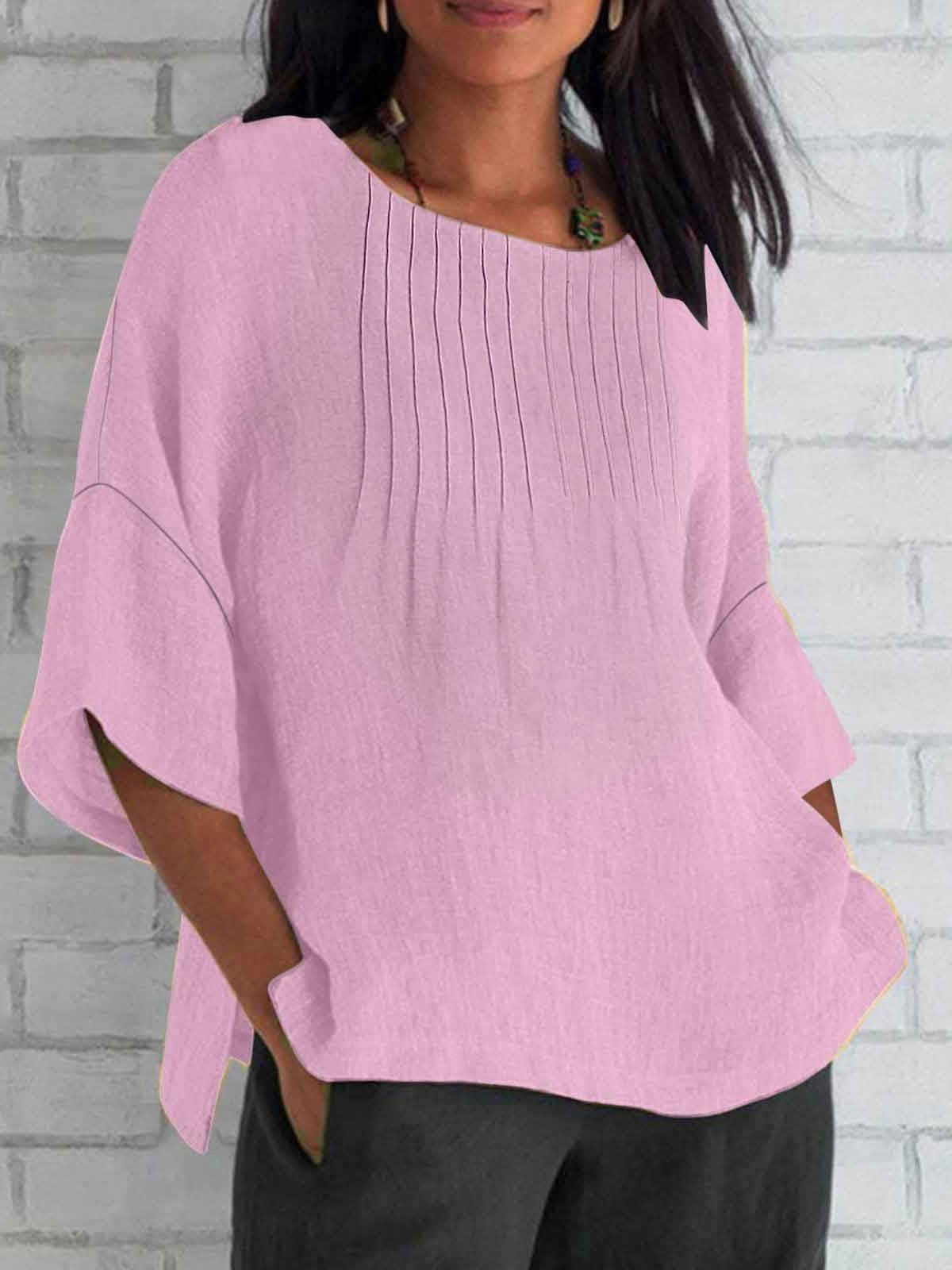 Casual Plain Crew Neck Blouse