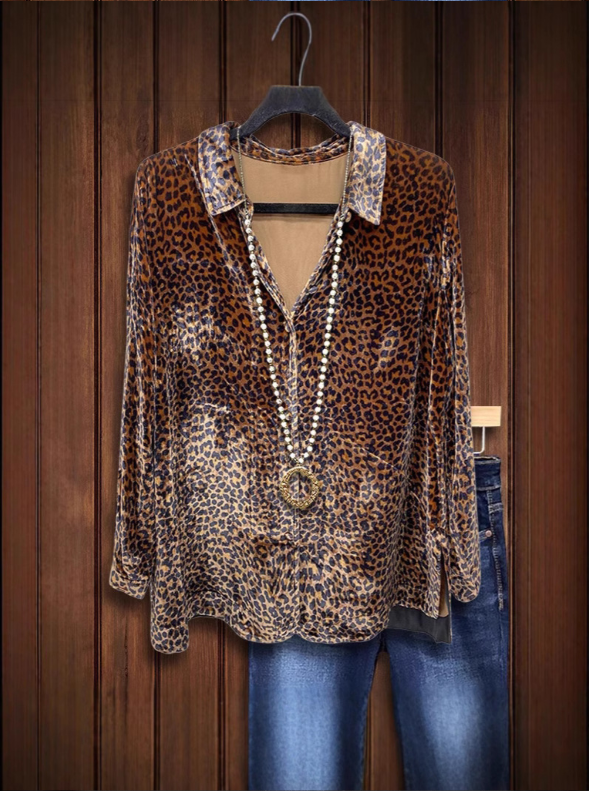Casual Loose Velvet Leopard Print Shirt