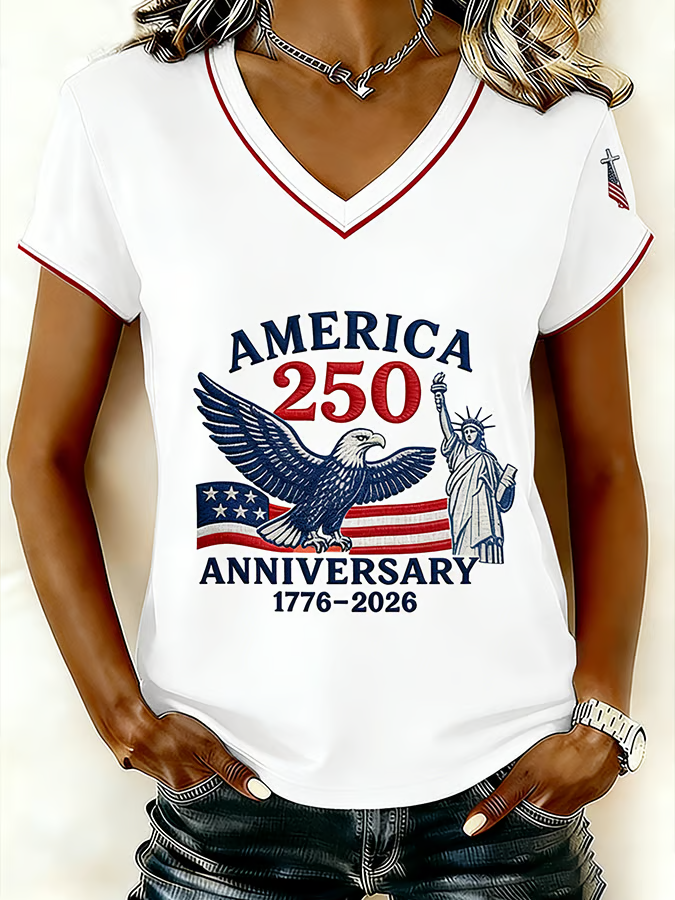 America Flag Casual V Neck Loose T-Shirt