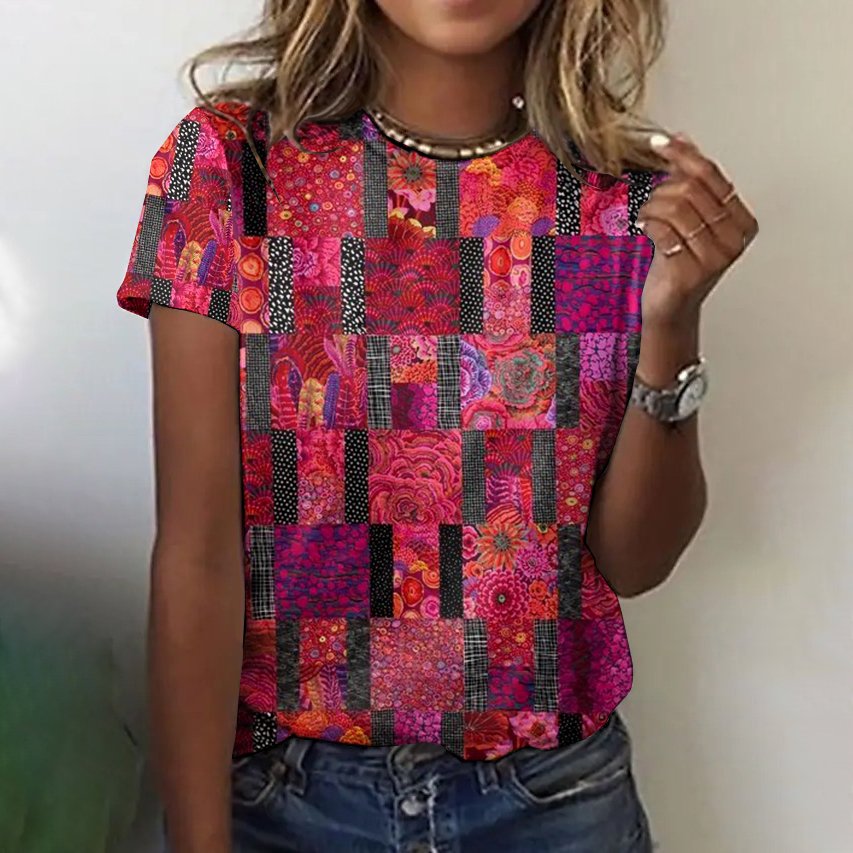 Vintage floral block short sleeved T-shirt