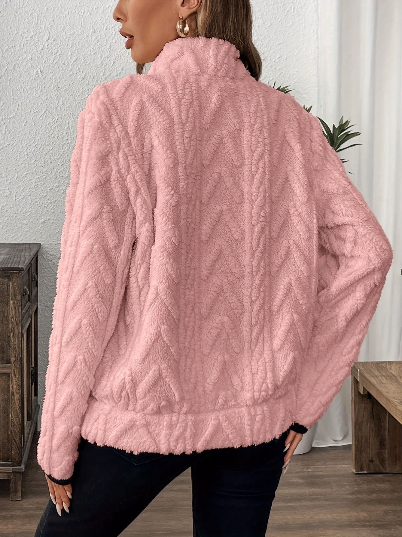 Plain Lady Romance Loose Stand Collar Sweatshirt