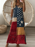 Loose Vintage Independence Day V Neck Dress With No