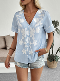 Striped Floral Printed V Neck Short Sleeve Button Daily Going Out Casual Blouse