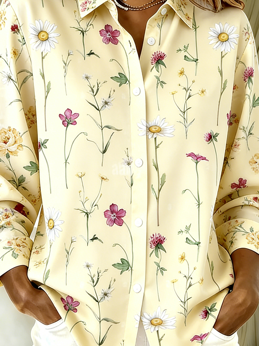 Vintage Shirt Collar Floral Loose Shirt