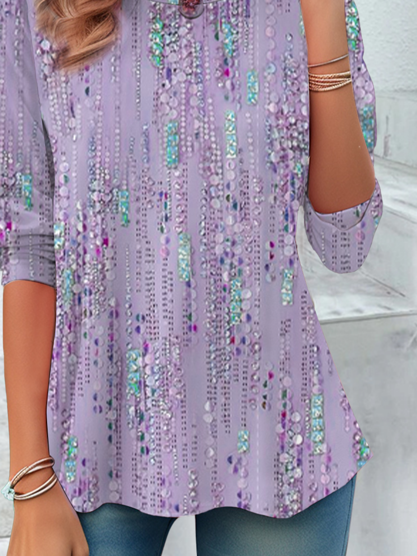 Women's Long Sleeve T-shirt Spring/Fall Purple Abstract Printing Jersey Crew Neck Daily Going Out Casual Top