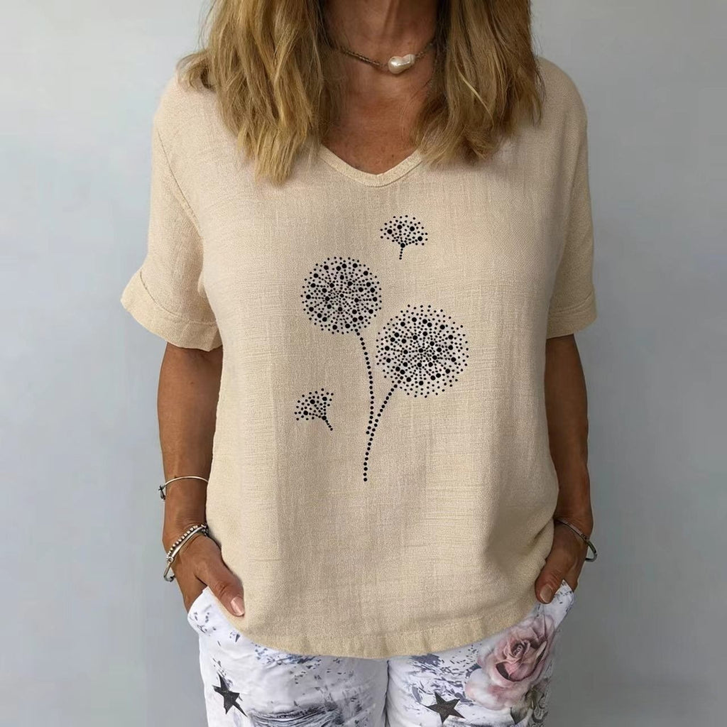 Women's V-Neck Short-Sleeve Blouse â€?Textured Linen