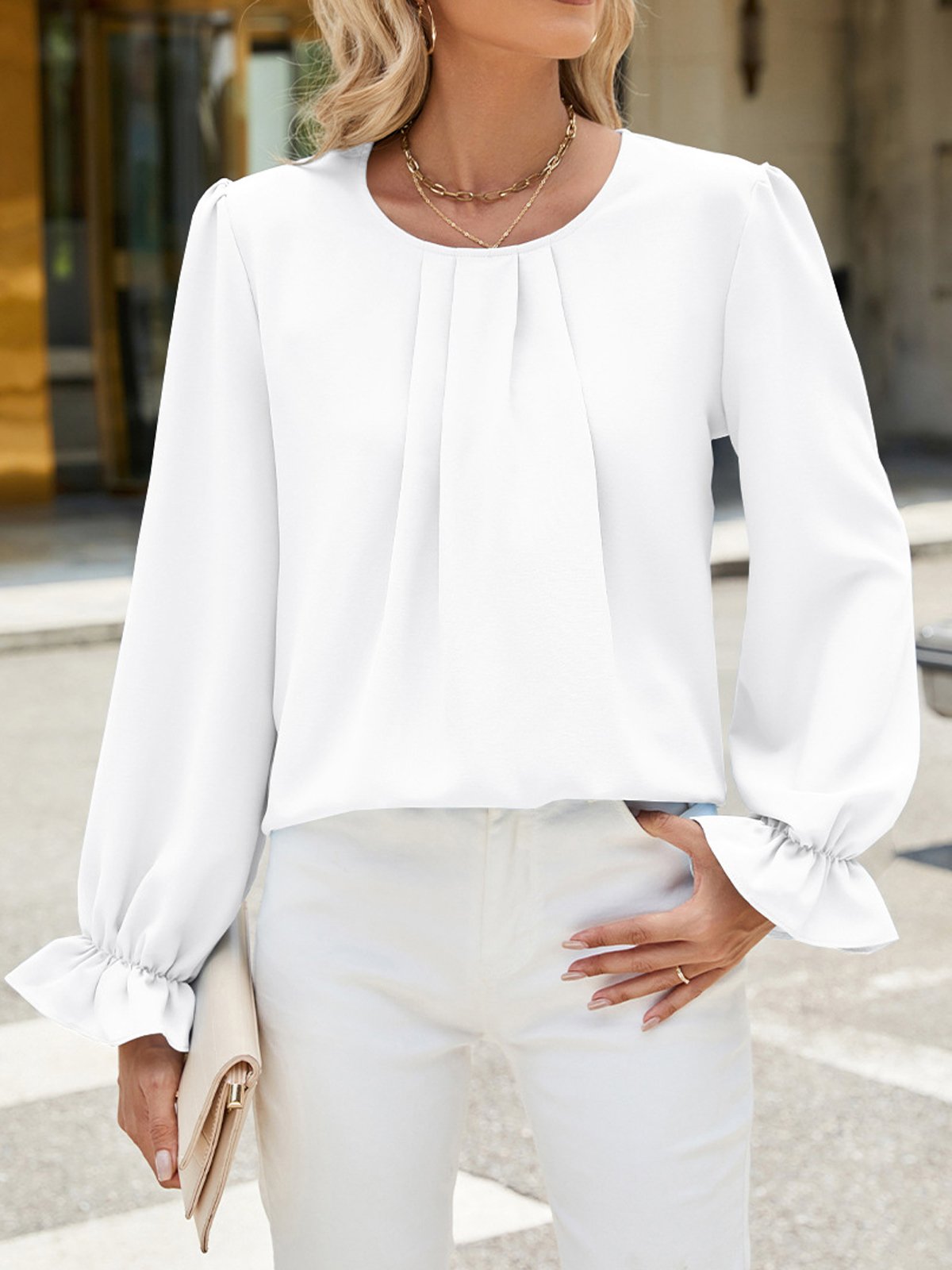Plain Casual Crew Neck Loose Blouse