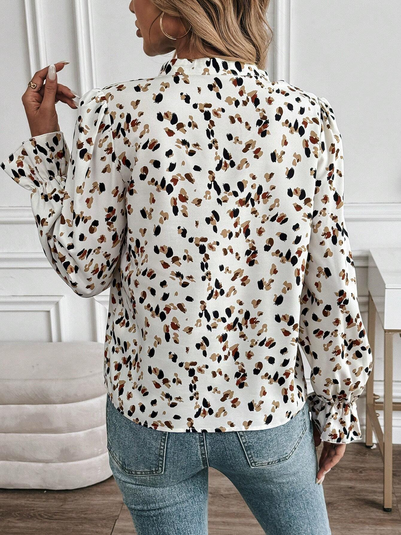 V Neck Loose Polka Dots Casual Blouse
