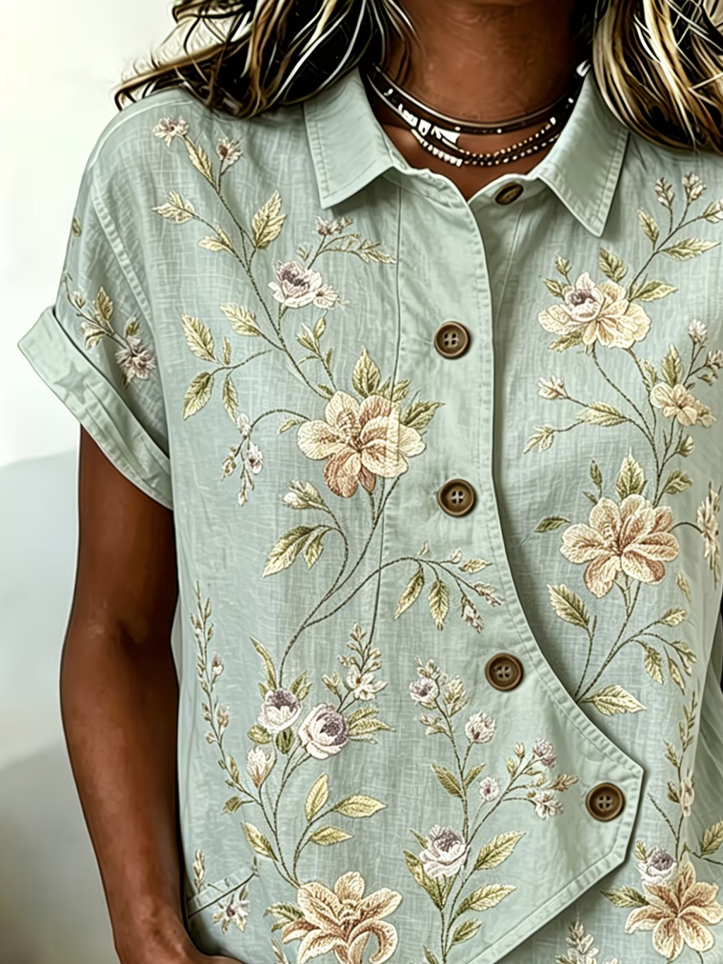 Women's Short Sleeve Shirt Summer Green Floral Printing Shawl Collar Daily Going Out Vintage Top