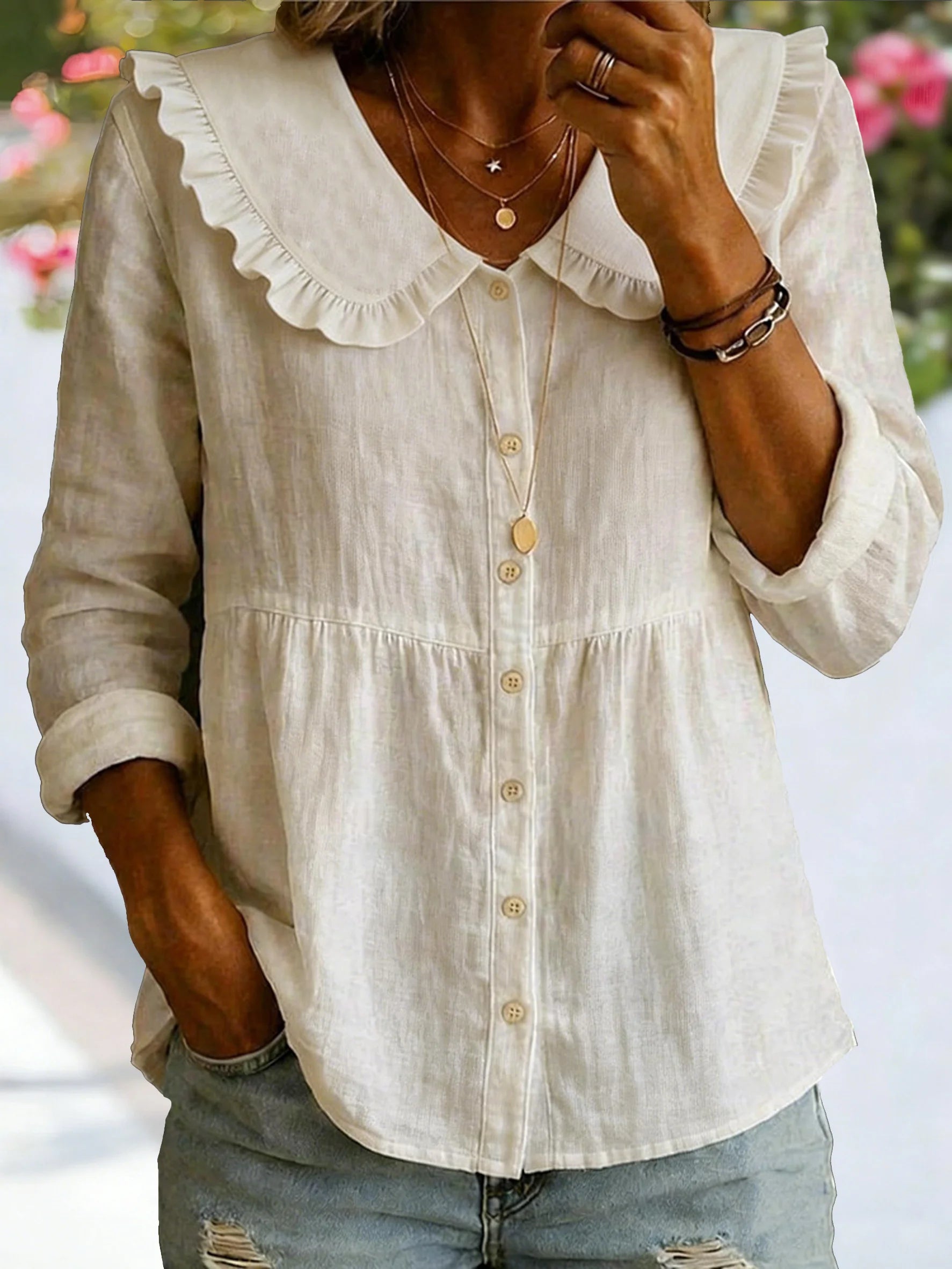 Plain Loose Cotton And Linen Button Vintage Casual Shirt