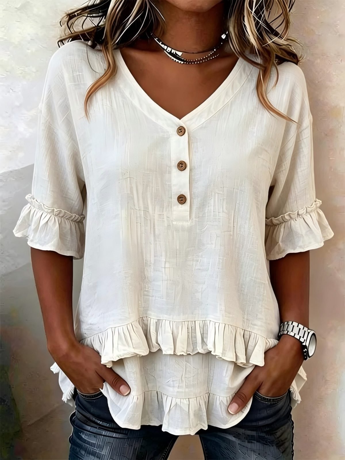 Plain Linen Blend Loose Elegant T-Shirt
