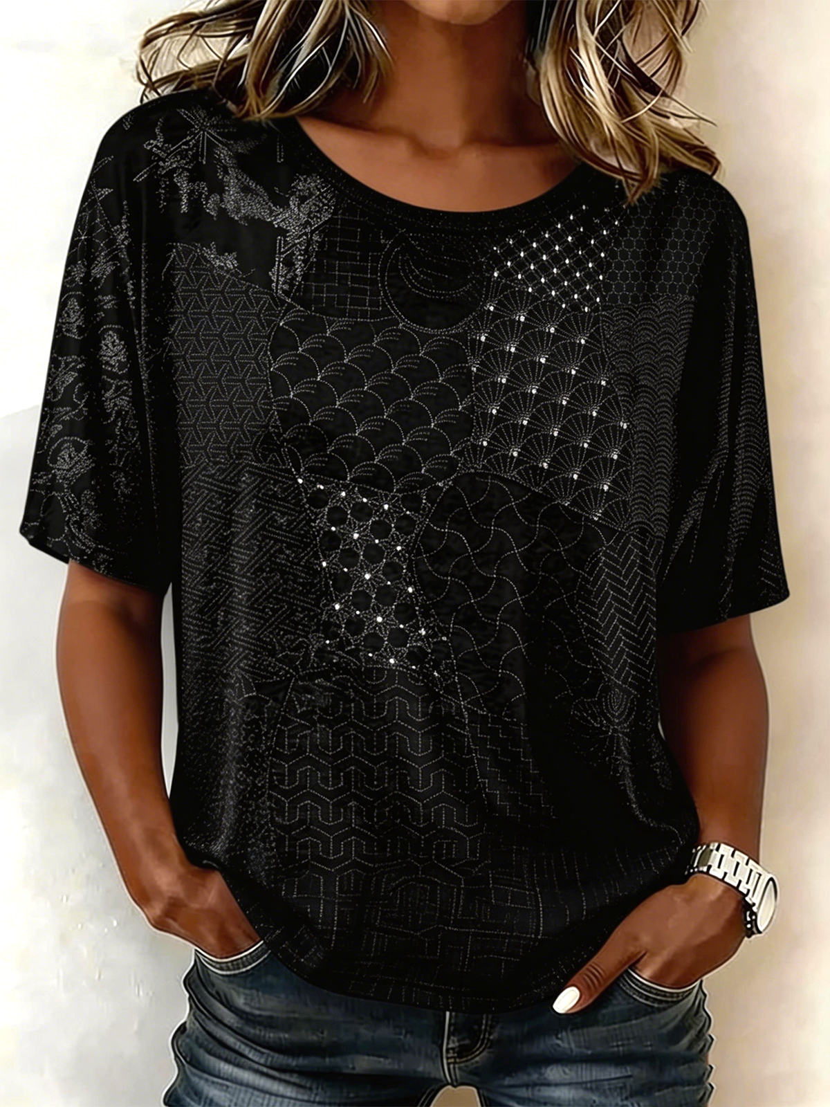 Japanese Traditional Sashiko Art V Neck Comfy T Shirt