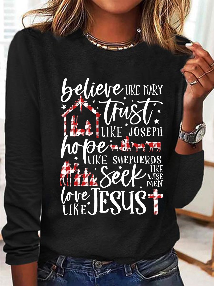 Believe Uke Mary Trust Like Joseph Hope Like Shepherds Seek Love Casual Long Sleeve Shirt