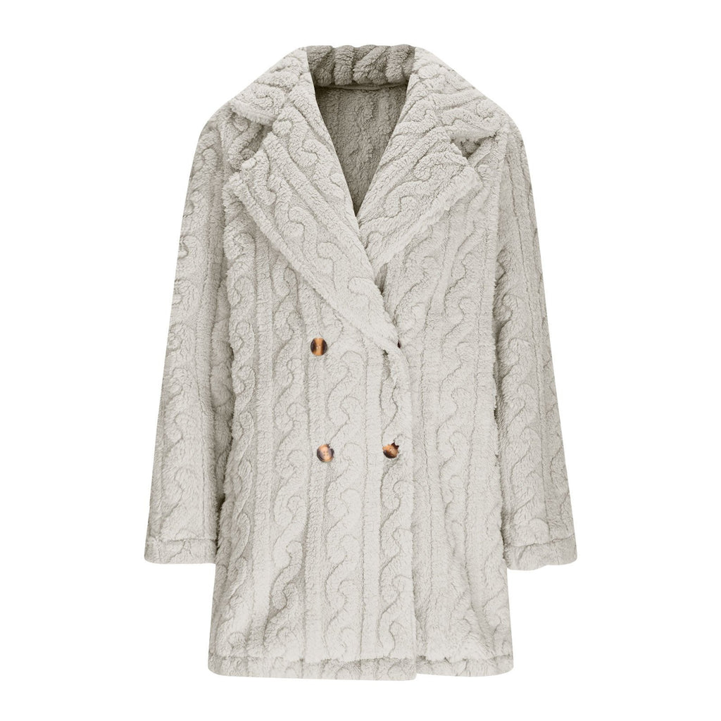 Lapel Collar Casual Loose Plain Teddy Jacket