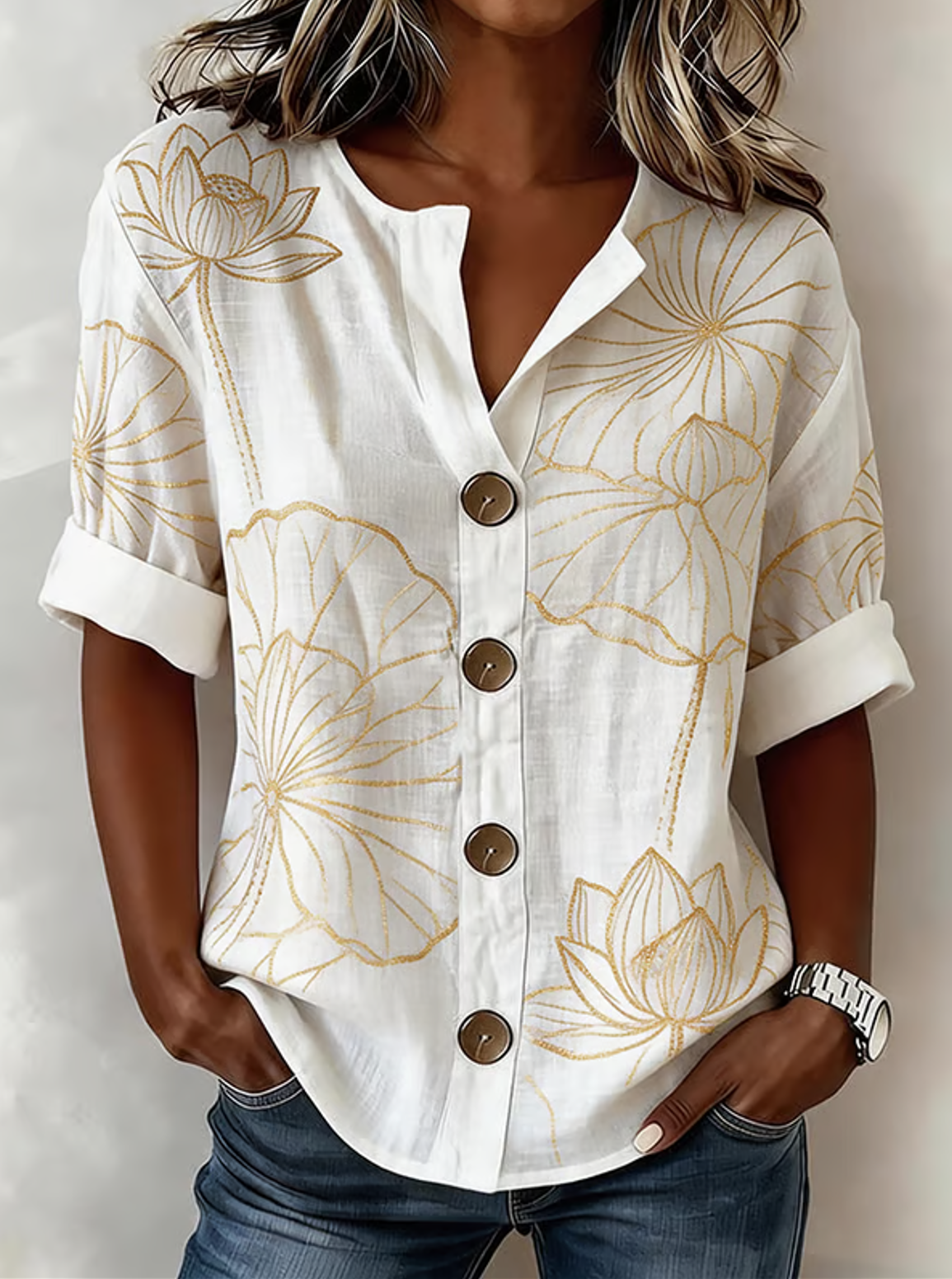 Casual Stand Collar Linen Blend Loose Shirt
