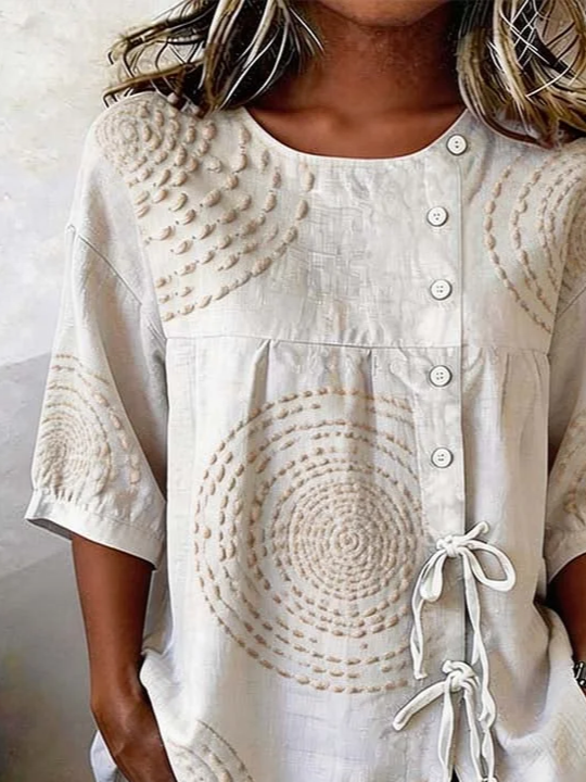 Women's Half Sleeve Shirt Summer Apricot Abstract Crew Neck Daily Going Out Vintage Top