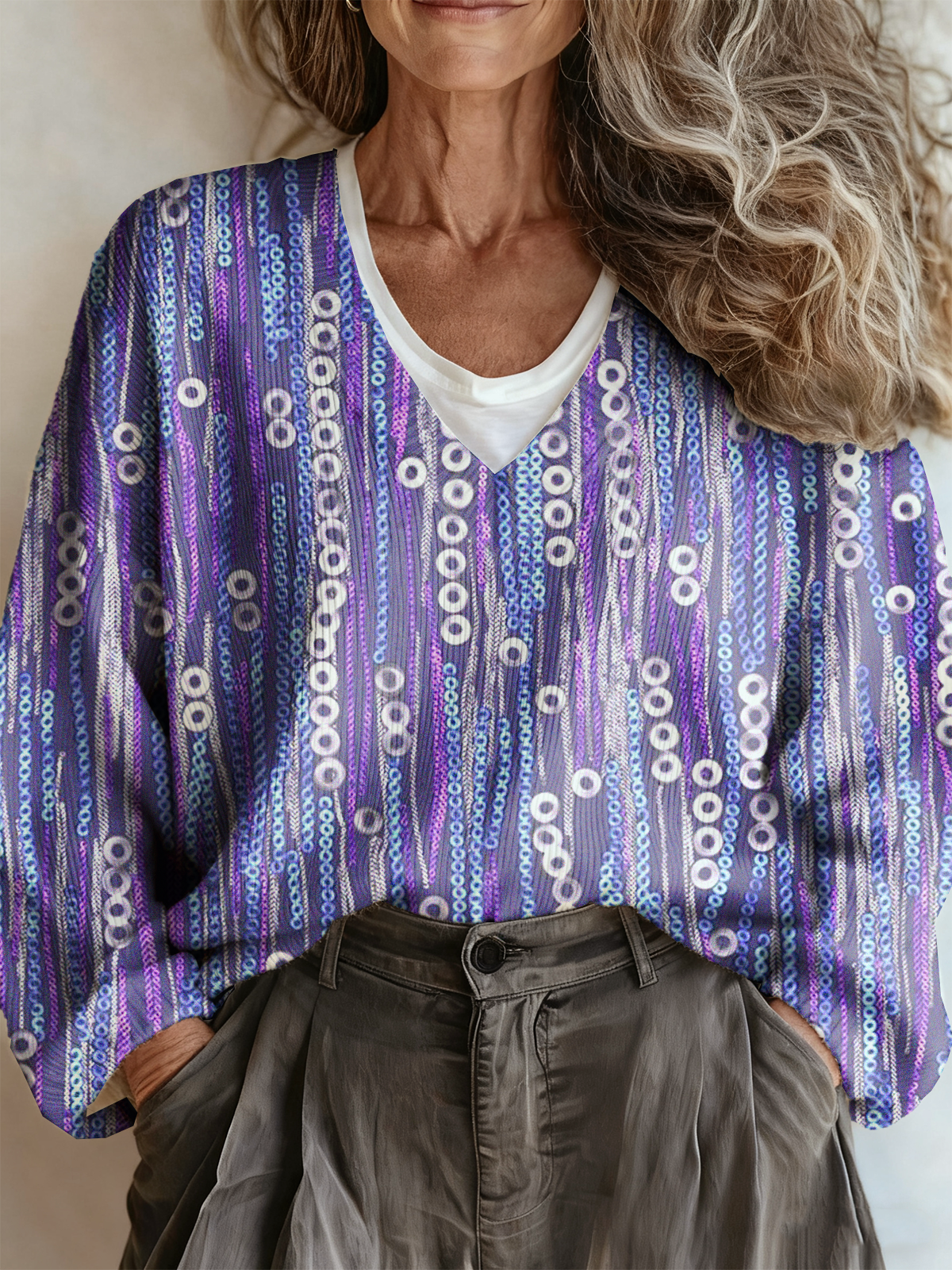 Loose Geometric V Neck Vintage Sweater