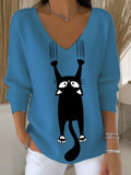 Women's Autumn Cat Print Casual Top
