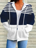 Women's Abstract Print Casual Long Sleeve Zipper Hooded Sweatshirt Jacket