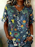 Crew Neck Elegant Floral Loose Shirt