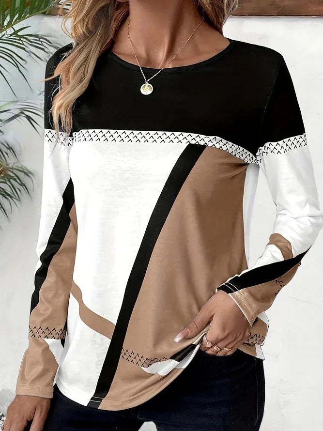 Women's Long Sleeve T-shirt Spring/Fall Red Abstract Printing Jersey Crew Neck Daily Going Out Casual Top