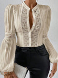 Women's Long Sleeve Shirt Spring/Fall White Plain Split Joint Crew Neck Balloon Sleeve Daily Going Out Casual Top