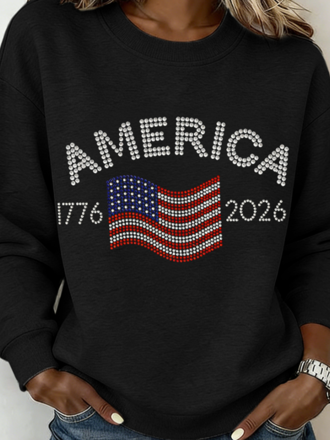 Women's American 1776-2026 Rhinestone Pattern Sweatshirt