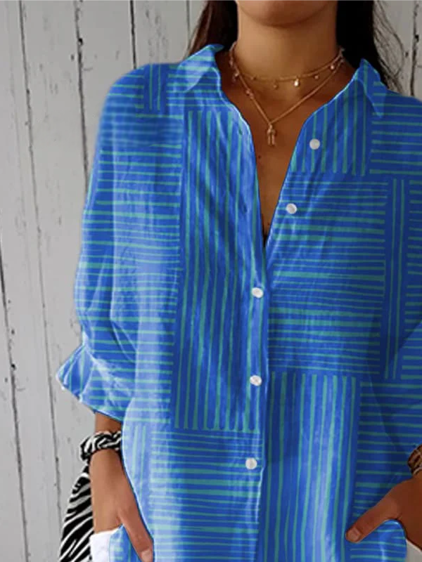 Vintage Hand Painted Casual Linen V Neck Shirt