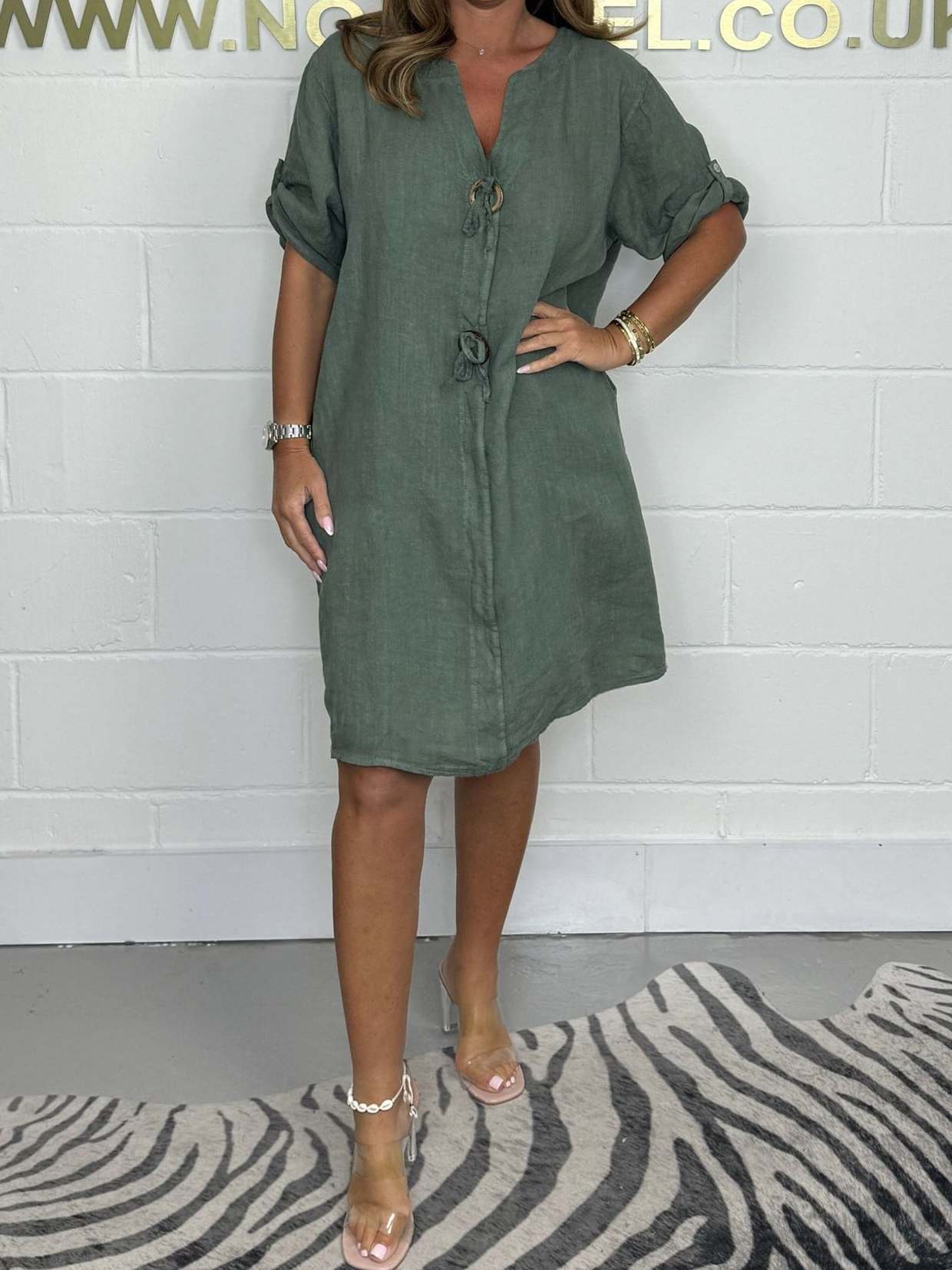 Casual Plain V Neck Midi Dress