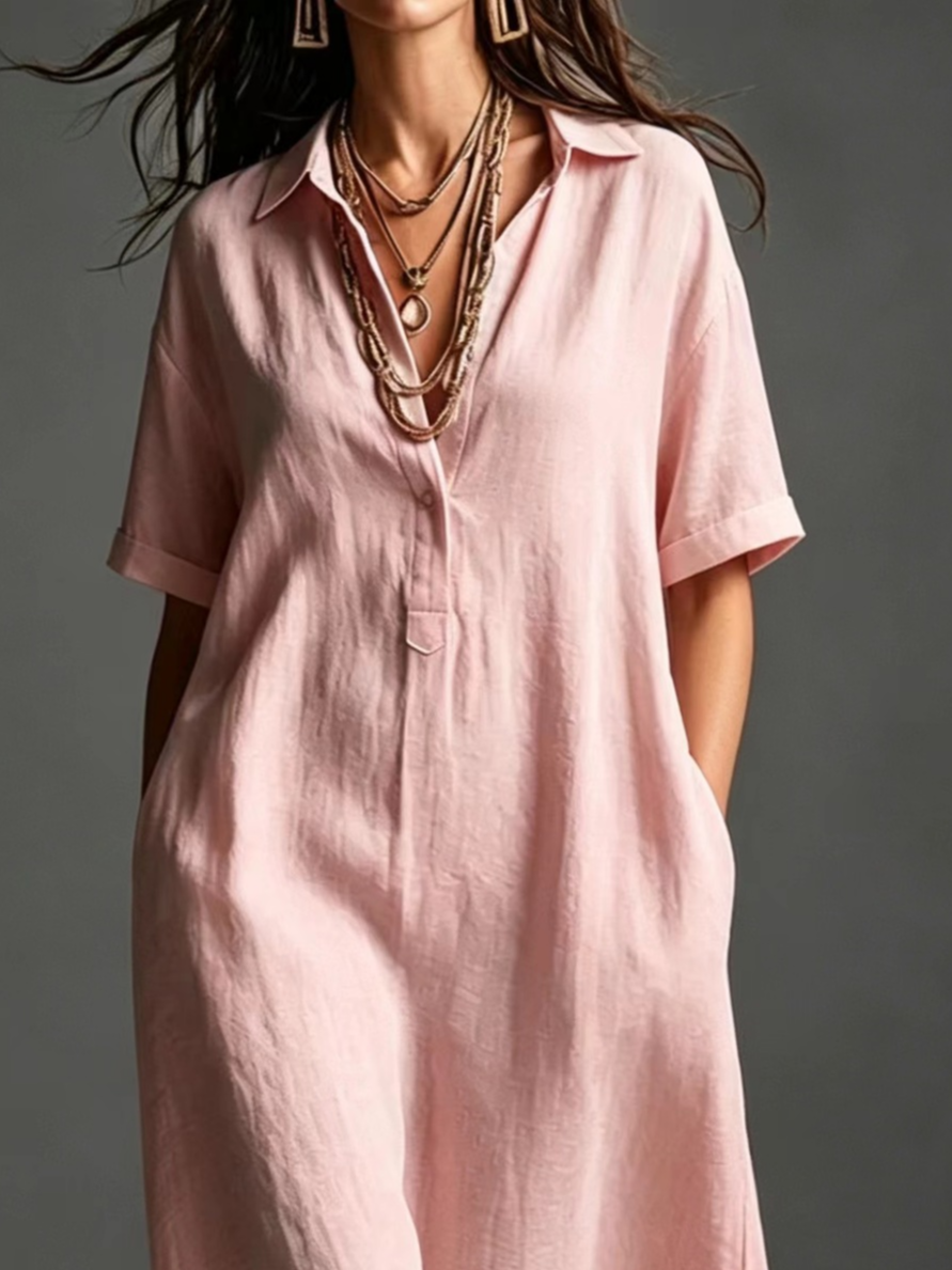 Casual Plain Shirt Collar Midi Dress