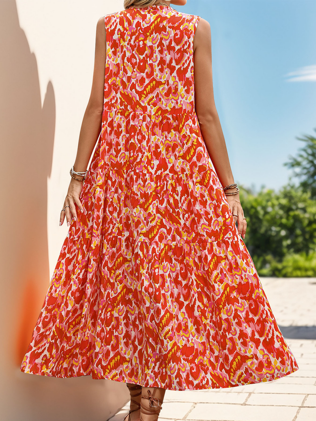 Ethnic Geometry Casual Viscose V Neck Sleeveless Vacation Summer Elegant Maxi Dress