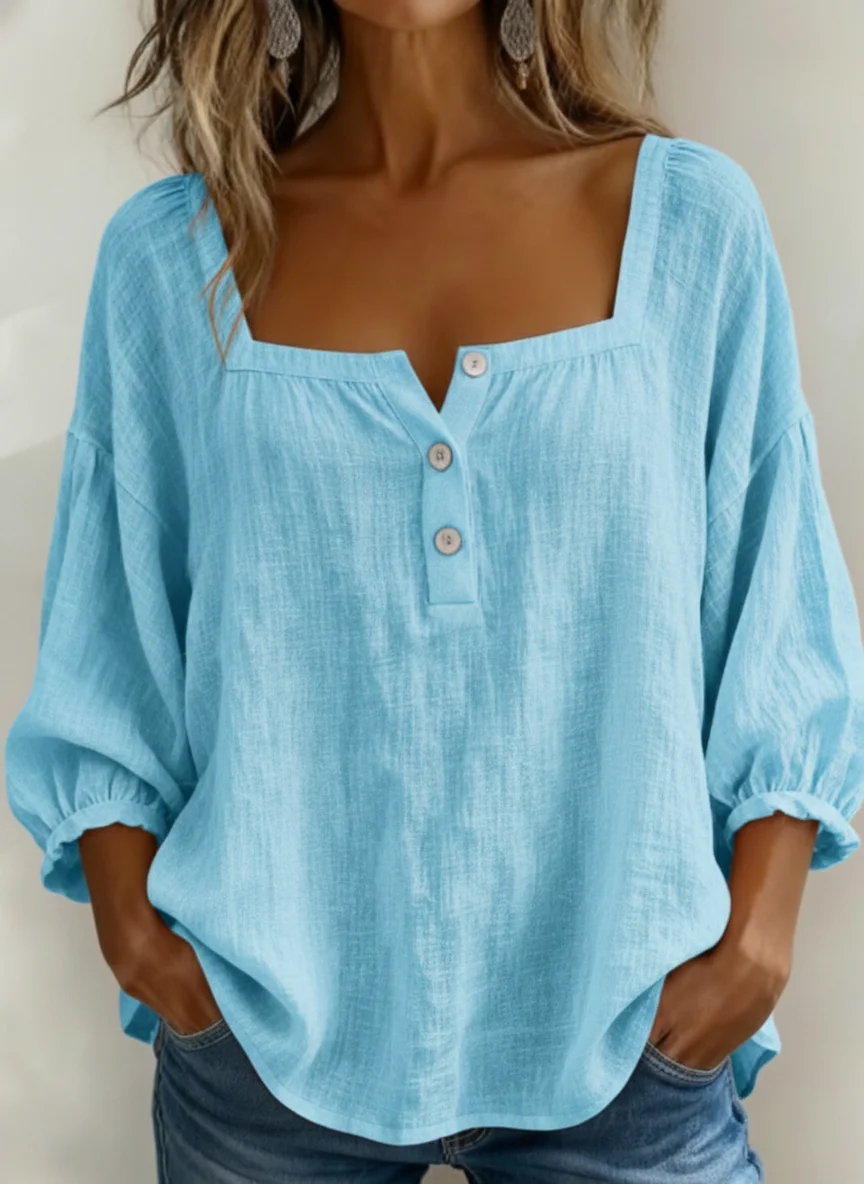 Women's Three Quarter Sleeve Blouse Spring/Fall White Plain Printing Square Neck Daily Going Out Vintage Top