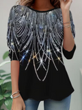Women's Long Sleeve T-shirt Spring/Fall Black Abstract Jersey Crew Neck Daily Going Out Casual Top