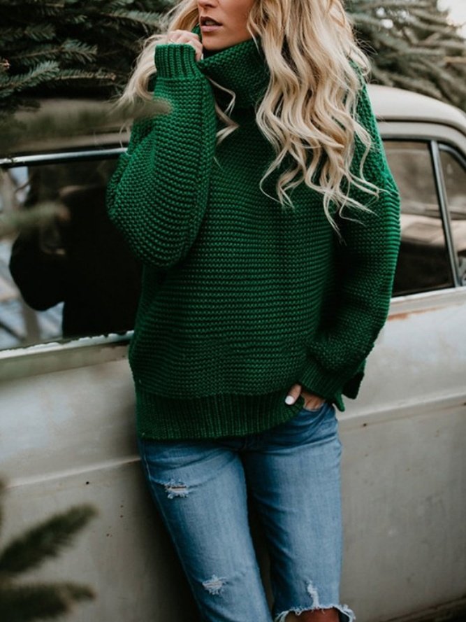 Loose Lady Romance Split Joint Plain Sweater