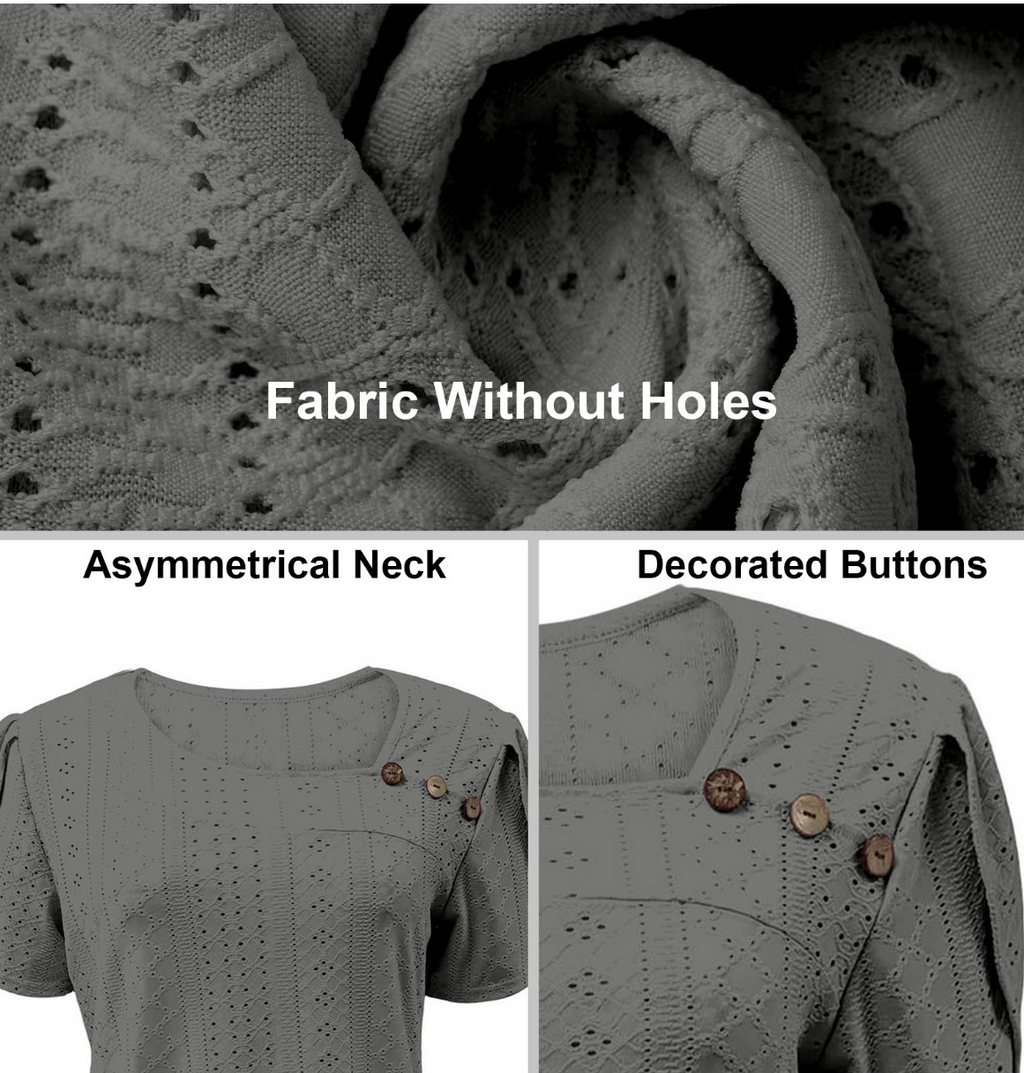 Asymmetrical Neck Button Short Sleeve Summer Going Out Casual T-Shirt