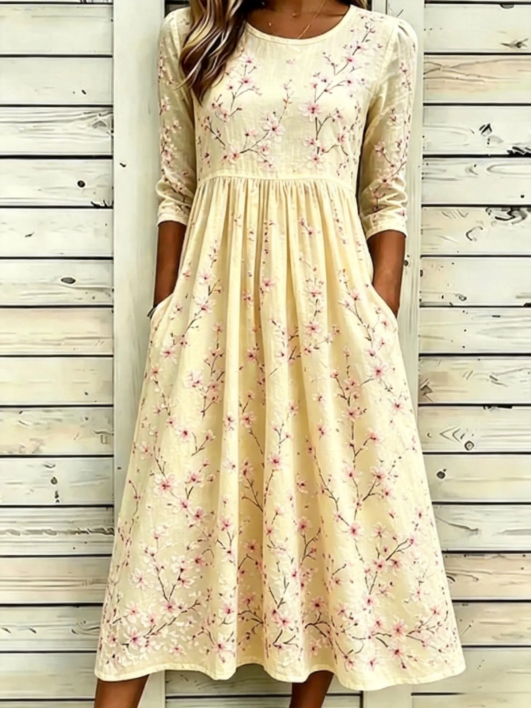 Women's White Floral Print Maxi Dress Short Sleeve Casual A-Line with Pockets