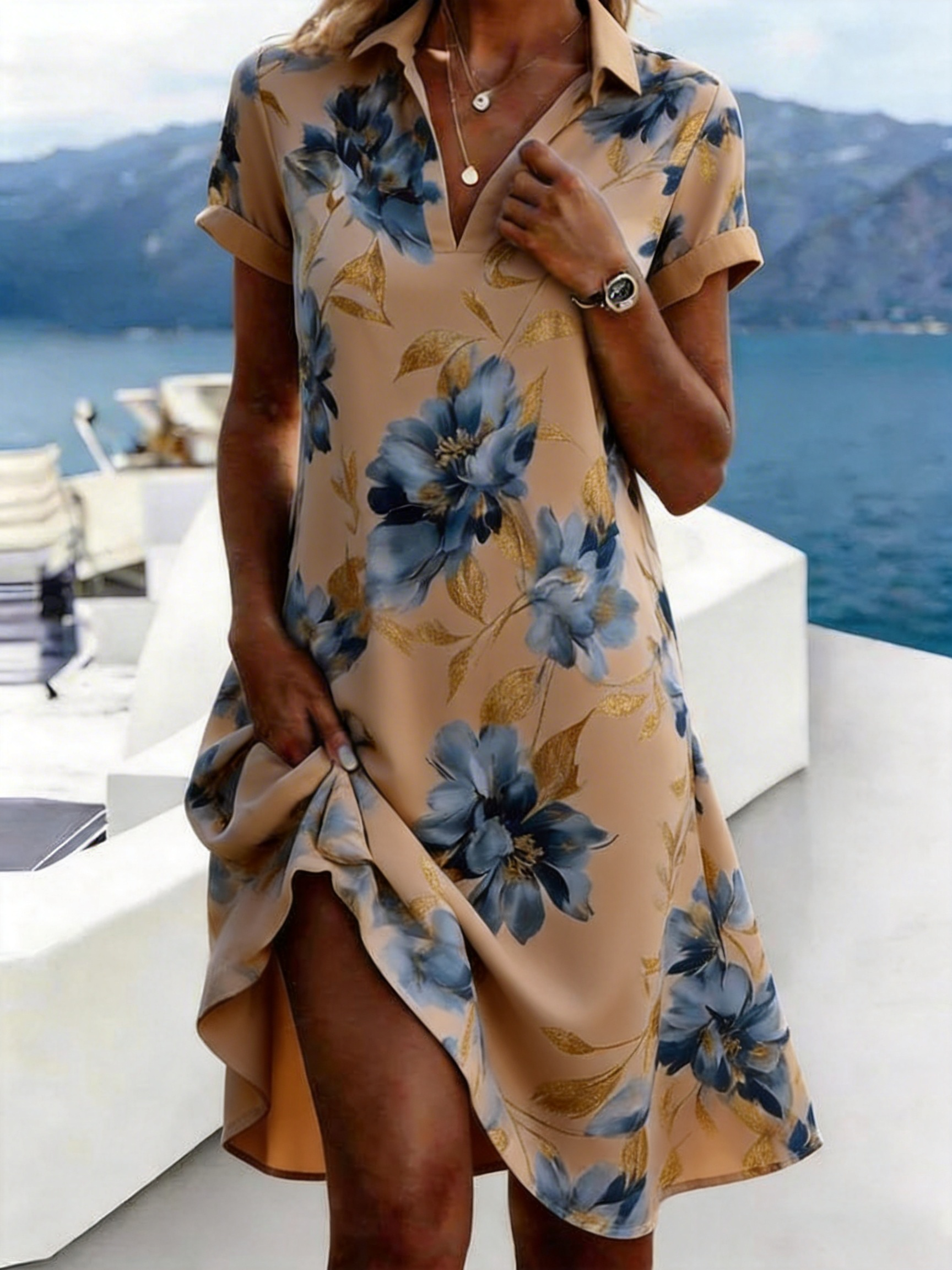 Floral Elegant Loose Shirt Dress With No