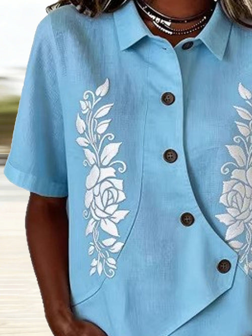 3D Printing Shawl Collar Short Sleeve Asymmetry Placket Design Button Summer Going Out Casual Shirt