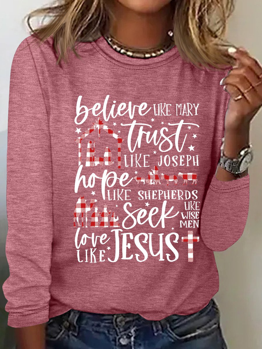 Believe Uke Mary Trust Like Joseph Hope Like Shepherds Seek Love Casual Long Sleeve Shirt