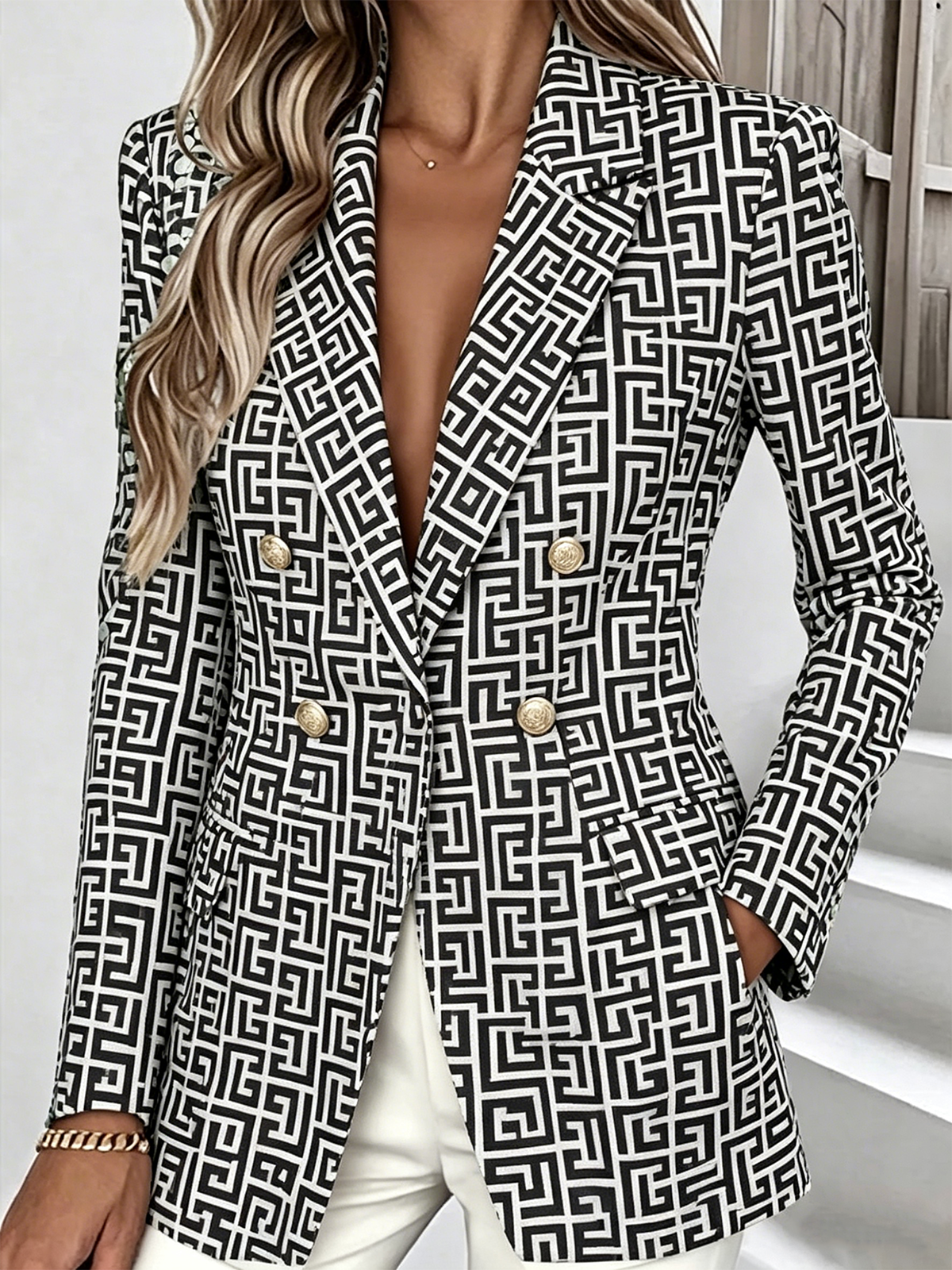 Elegant Geometric Others Loose Blazer