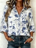 Loose Botanical Pattern Elegant Blouse