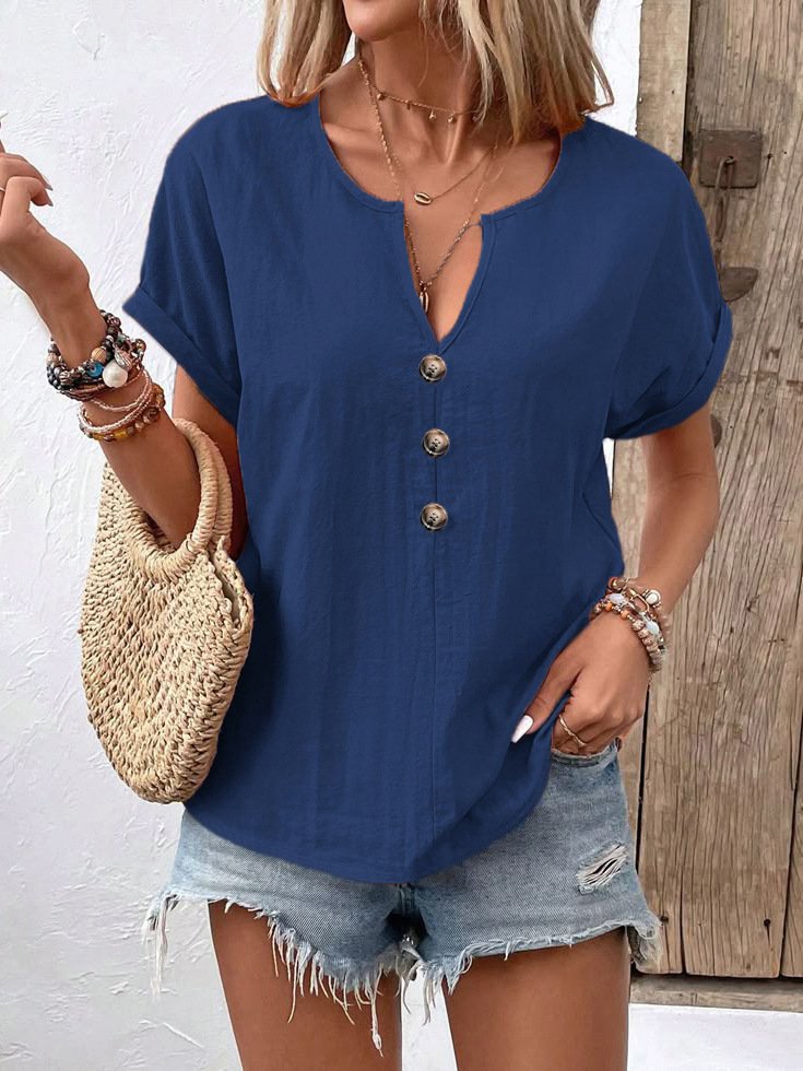 Women's Short Sleeve T-Shirt Summer Orange Solid V-Neck Bat Sleeve Daily Outing Casual Tops