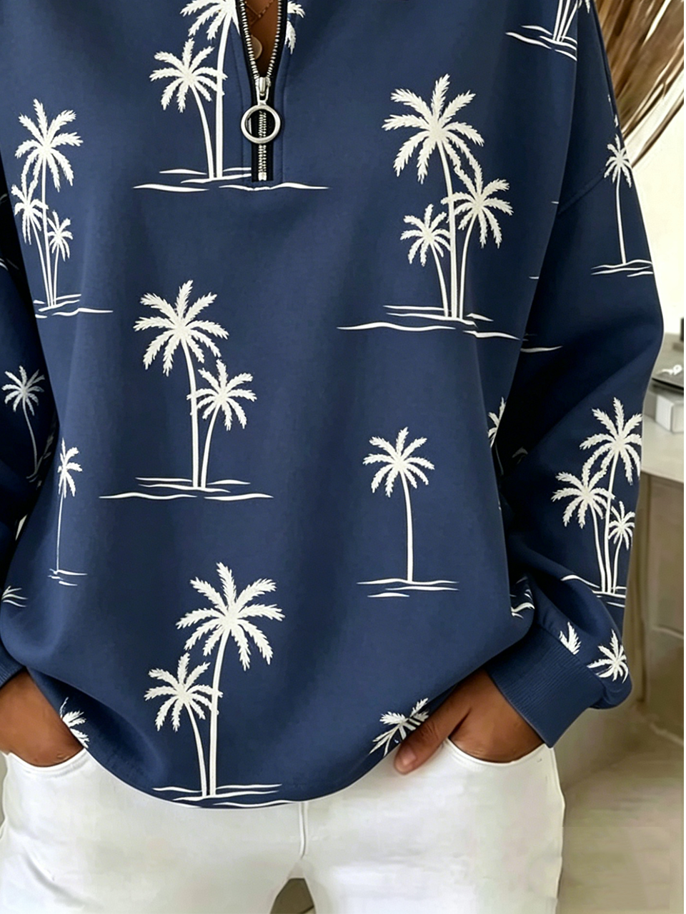 Coconut Tree Crew Neck Loose Vintage Sweatshirt