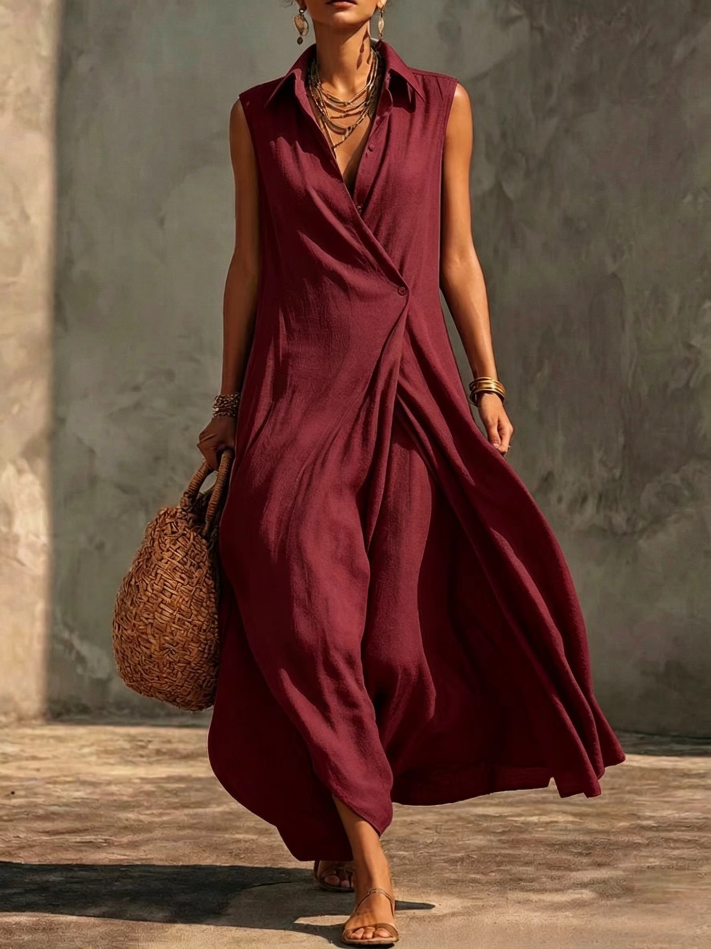 Casual Plain V Neck Maxi Dress