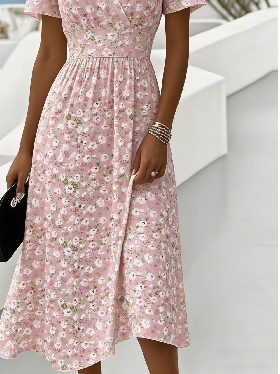 Casual Regular Fit Floral V Neck Dress With No