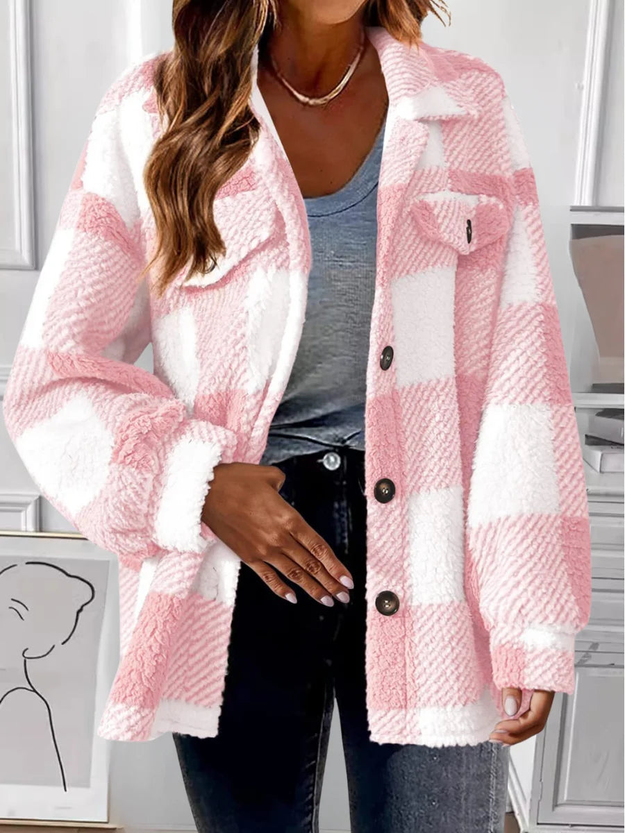 Casual Printing Shawl Collar Plaid Jacket