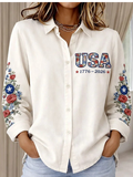 Women's American Flag Floral Casual Shirts