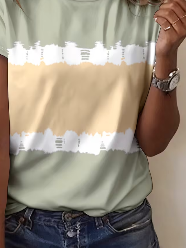 Women's Short Sleeve T-shirt Summer Green Abstract Printing Jersey Crew Neck Daily Going Out Casual Top