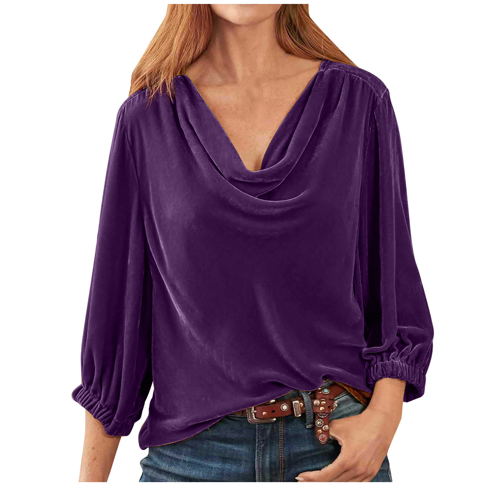 Plain Cowl Neck Loose Casual Blouse